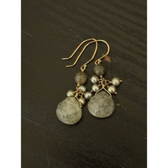 14K Gold Stone Dangle Earrings - Picture 6 of 6